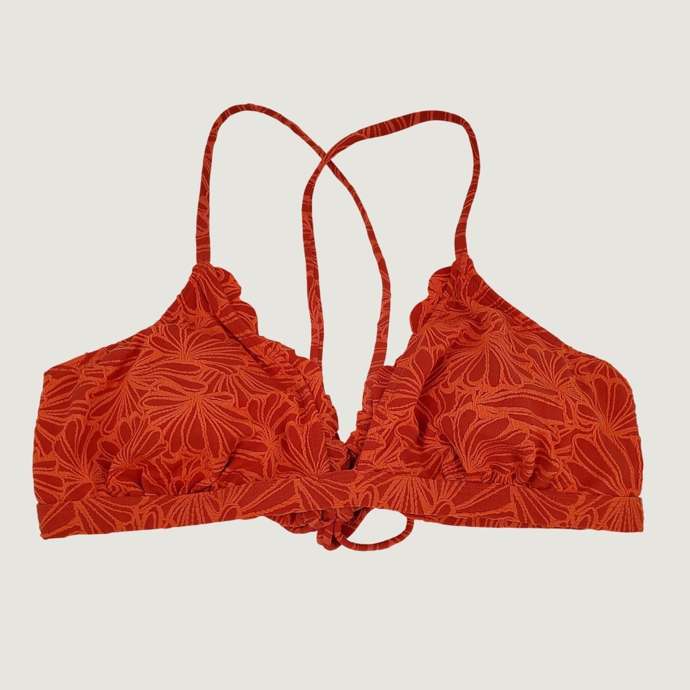 Cupshe Floral Textured Scalloped Bikini‎ Swim Top Womens XL Rust Orange Stretch